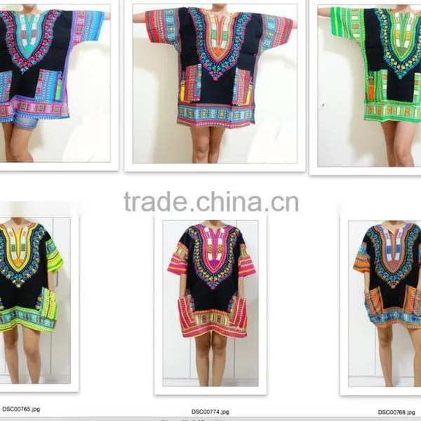 Retro HIPPIE BOHO GYPSY ART Music Festival African Dashiki Shirts Unisex Black Shirts