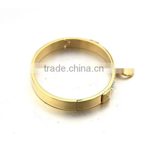2016 Hot Sale Europe Cuff Bracelet Stainless Steel PVD Gold Crystal Bangle for Women photo-3
