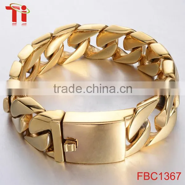 MENS 9" GOLD 316L STAINLESS STEEL 20MM CUBAN CURB LINK CHAIN BRACELET photo-4