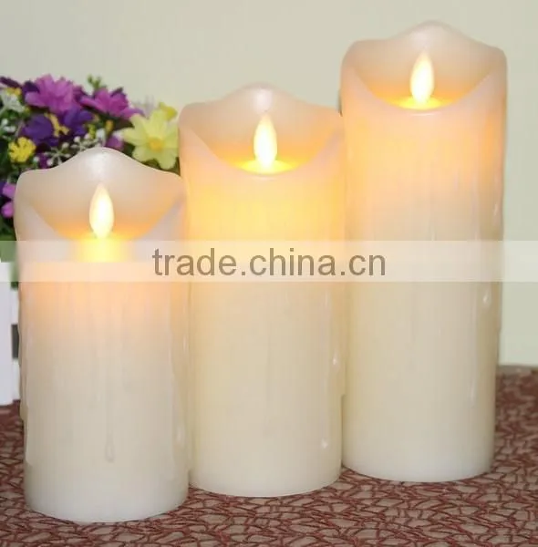 3pcs Dripping Flameless Moving Wick Real Wax Pillar Led Candles With Timer Remote Control Led Candles photo-2
