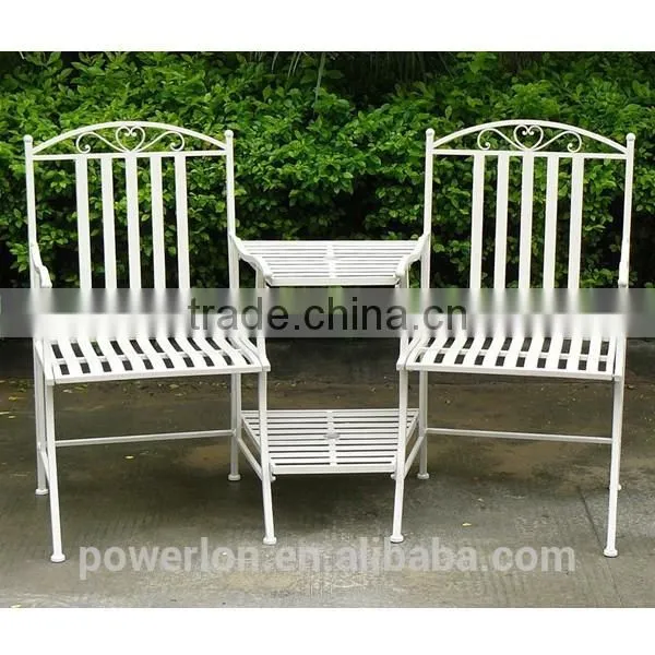 POWERLON Vintage Metal Bench With Table Outdoor Garden Furniture photo-2