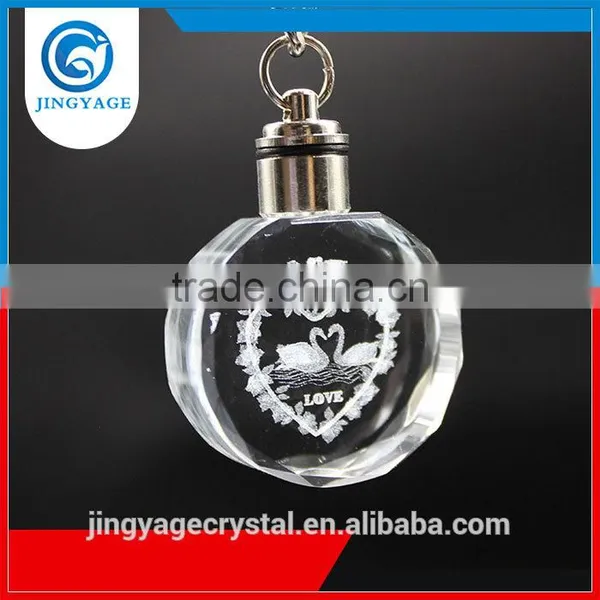 3D Laser Engraved Love Round Design Crystal Led Key Chains Photo Led Crystal Key Chain photo-2