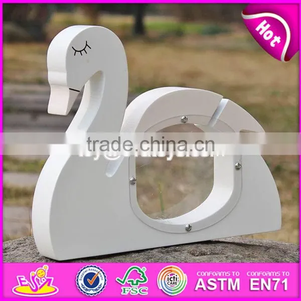 New Design Cute White Swan Shape Wooden Baby Piggy Banks W02A256 photo-3