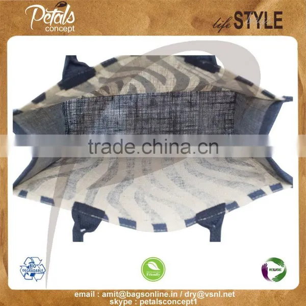 PP Laminated Jute Tote Bag With Padded Rope Handle & With One Color Two Side Zebra Texture Print photo-4