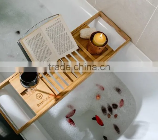 Bamboo Bathtub Caddy - Bathtub Tray - With Book Holder photo-4