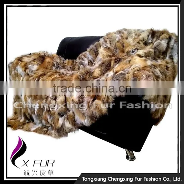 CX-D-83 Patchwork Silver Fox Fur Throw Fur Blanket photo-3