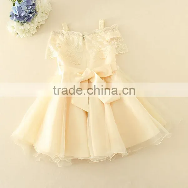 2017 Baby Girl Party Dress Children Frocks Designs Lace Sexy Harness Apricot Lovely Cotton Net Birthday Party Dresses photo-2