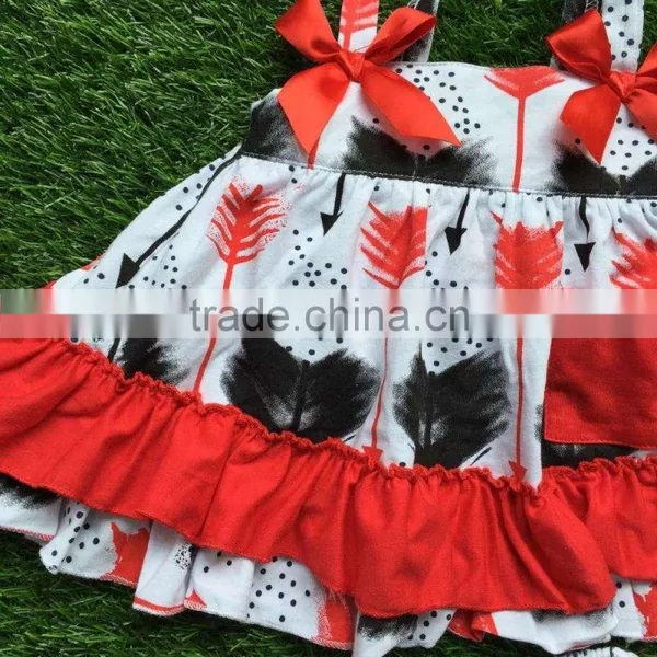 Infant Baby Girls Boutique Clothing Sets Toddler Outfits Baby Feather Red Swing Top Outfits With Match Headband photo-5