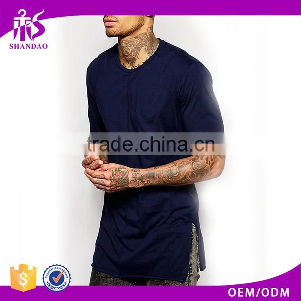 Guangzhou Shandao OEM Manufacturing Casual Summer 200g 40% Cotton 60% Polyster Short Sleeve O-neck Custom Side Split T Shirt