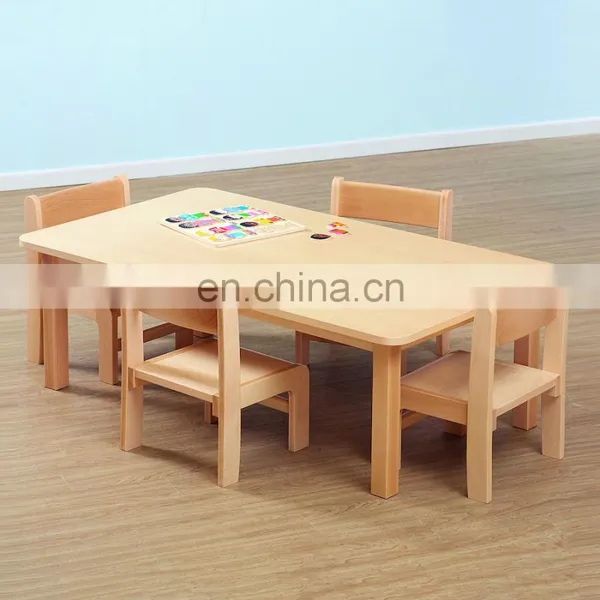 Classic Beech Rectangular Children Study Wooden Writing Table Chair photo-3