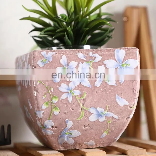 Unique Fancy Flower Pattern Custom Indoor Outdoor Garden Balcony Square Plant Pots for Home Decor photo-3