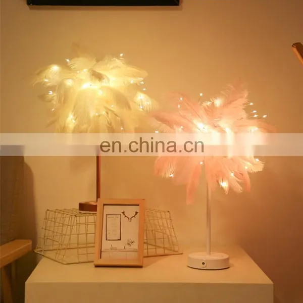 Wholesale Room Bedroom Decoration Remote Control LED Feather Lamp Feather Table Lamp Romantic Flashing Night Light Bedside Lamp photo-2