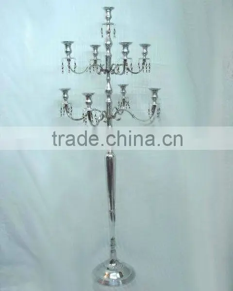 5 Lite Wedding Decor Candelabra With Hanging Crystals, Decorative Candelabra For Wedding And Parties photo-2