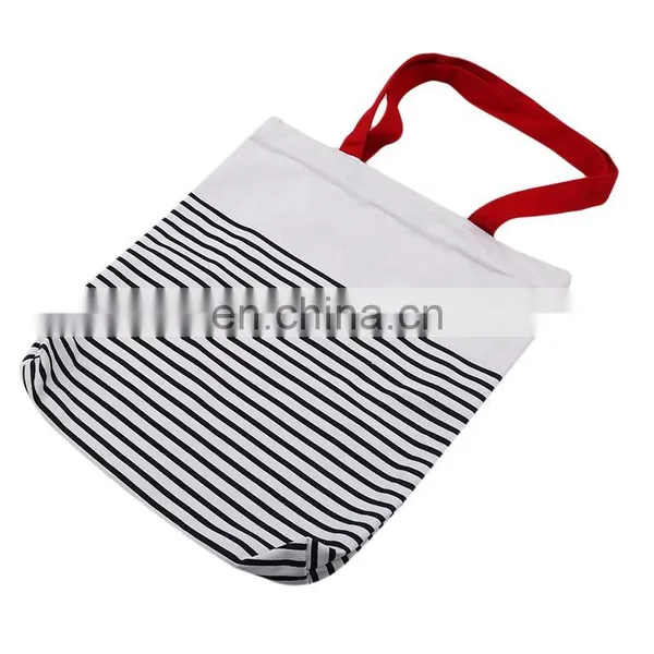 Wholesale Shopping Cotton Canvas Stripe Women Carrying Tote Bag With Bottom photo-3