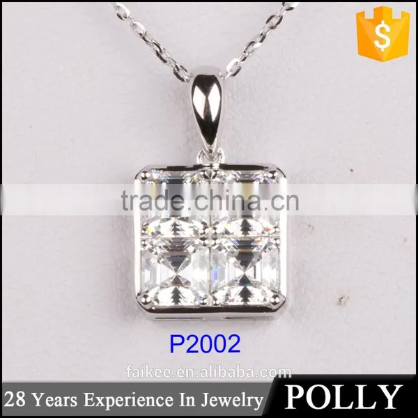 Square Set Yellow Zircon Silver Pendant Nacklace photo-2