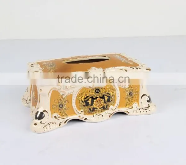 2016 High Quality Ceramic Tissue Paper Box With Gold Painted Tissue Box Design photo-4