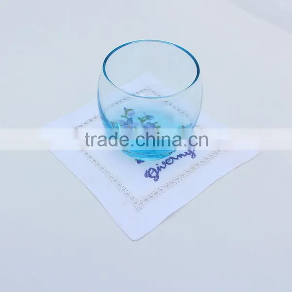 Cocktail Napkins With Rose Embroidered and Monogrammed. photo-2