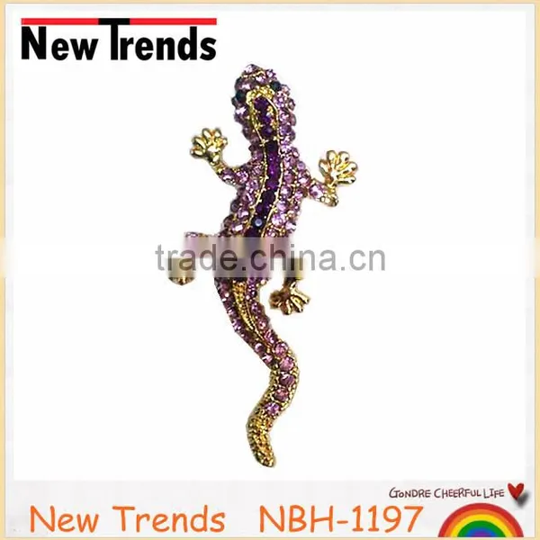 High Quality Crocodile Crystal Gold Tone Alloy Brooch for Garment, Dresses Decoration