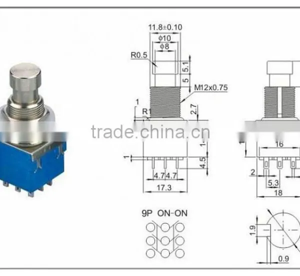 Sichuan Factory 9VDC 3pdt 9 Pins Foot Rotray Switch photo-4
