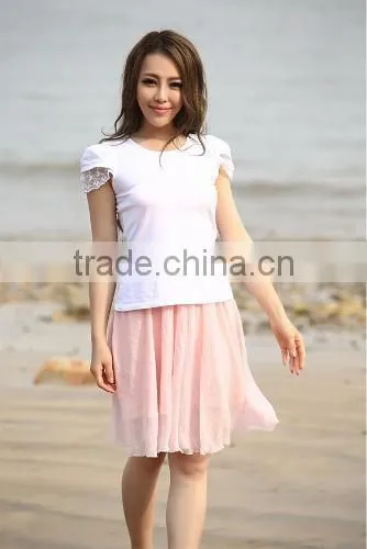 New Fashion Stylish Women's Elastic Waist Knee-length Chiffon Pleated Beach Skirt photo-6