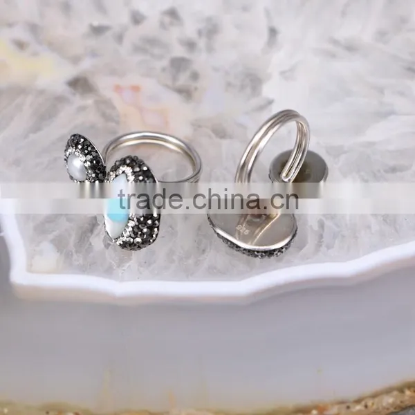 Wholesale Natural Evil Eye Shell Rings, Rhinestone Pave Pearl 925 Sterling Silver Rings in Adjustable Size photo-4