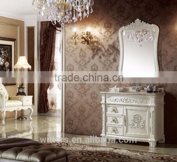 Spanish Vintage b Bathroom Vanity Cabinet Solid Wood Luxury Bathroom Furniture With Carved Flower WTS334 photo-4