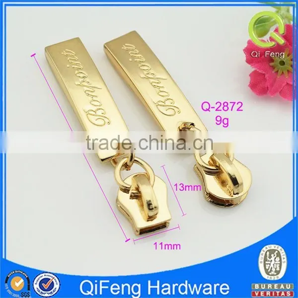 Q-2872 Classical Zipper Custom Engrave Logo Gold Color photo-2