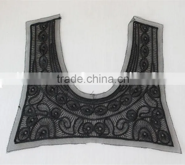 Good Quality Black 100% Polyester Lace Collar Embroidery Lace Applique photo-2