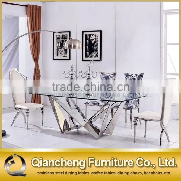 Special Design Mirror Silver Stainless Steel Glass Dining Table photo-2