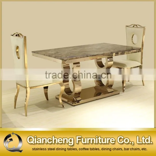Marble Top Dining Table With Strong Rose Golden Base photo-4