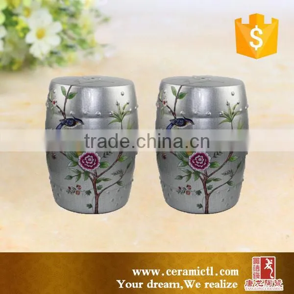 Silver Color Chinese Cermaic Barrel Stool photo-2