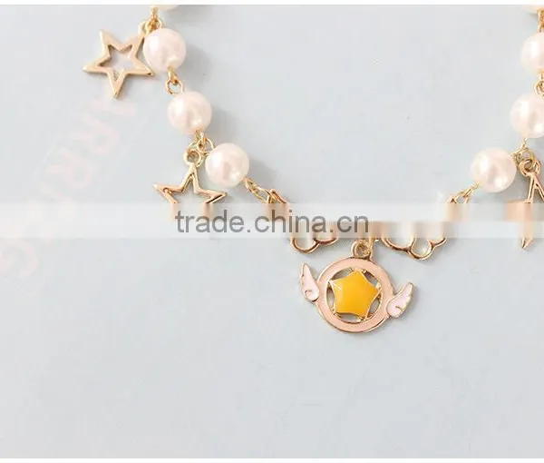 Angel Wing Planet Cross Star Charms Bracelet Pearl Bead Linked Bracelet photo-4