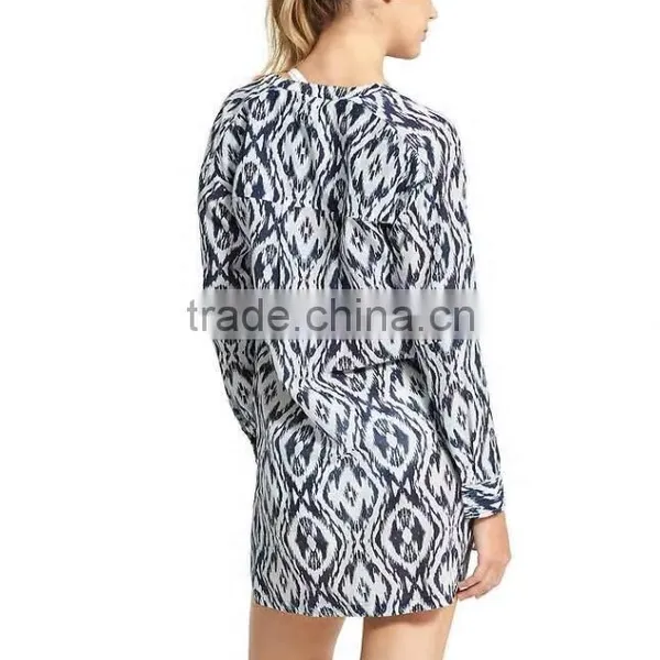 Swim Cover Up Women Lightweight Cotton Button-Down Shirt Dress Printed Kaftan Casual Long Sleeve Beach Wear Cover Up photo-3