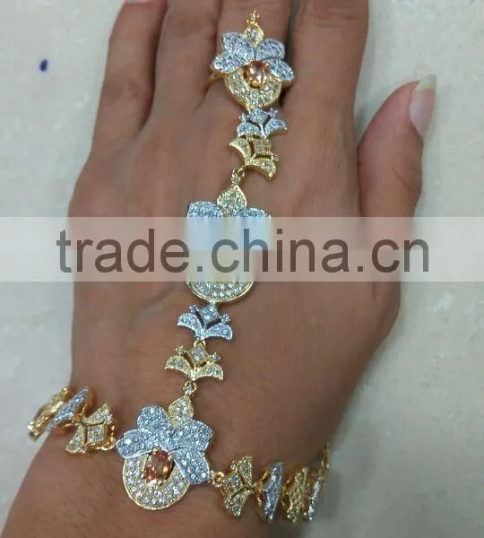 Slave Bracelet with FINGER Ring CZ haathphool panja