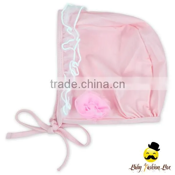 YZA-005 Yiwu Yihong Solid Color Pink Sleeveless Sewn Flowers Lace Ruffle Short Smocking Pant Baby Hat Baby Girls Swimsuit photo-4