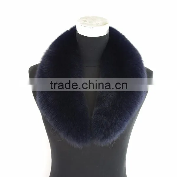 Myfur Royal Blue Dyed Fox Body Fur Lady Coat Trimmed Fur Collar photo-2