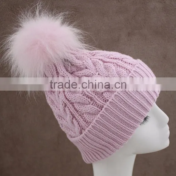 Myfur Stylish Animal Fur Ball Hat Fluffy Raccoon Pom Poms Knit Hat photo-3
