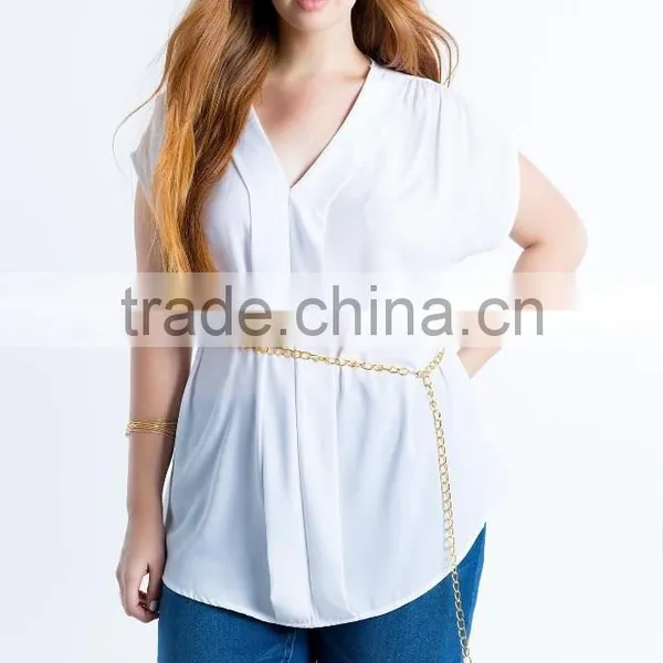 Relaxed V-neck Pleated Plus Size Chiffon Blouse/woman Top photo-3