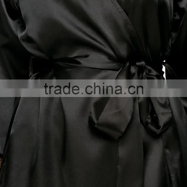 Fashion Wrap Front Long Sleeves Robe Relaxed Fit Silk Robe With Belt photo-4