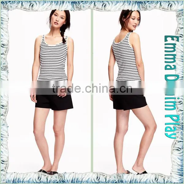 New Fashion Girl's Fitted Black White Striped Cotton Slinglet Tank Tops photo-3