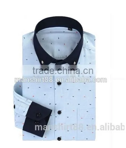 Mens Long Sleeve Contrast Color Printed Oxford Casual Shirt photo-4