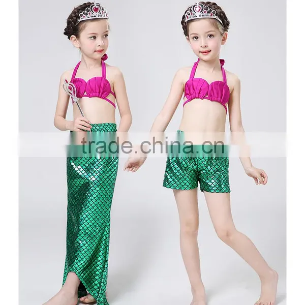 Kids Swimwear Shinny Mermaid Scales Beachwear Shell Top&mermaid Buttoms photo-2