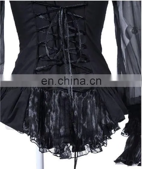 Gothic Ruffled High Neck Shirt With Puffed Sleeves and Jabot With Brooch photo-4