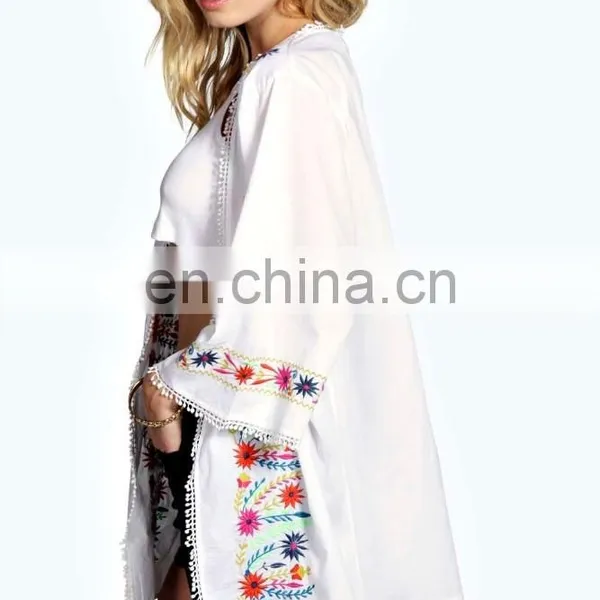 BRIGHT EMBROIDERED KIMONO Latest Beach Kimono Soft Cotton Fabric Embroidered Kimono With Fringed Hem photo-2