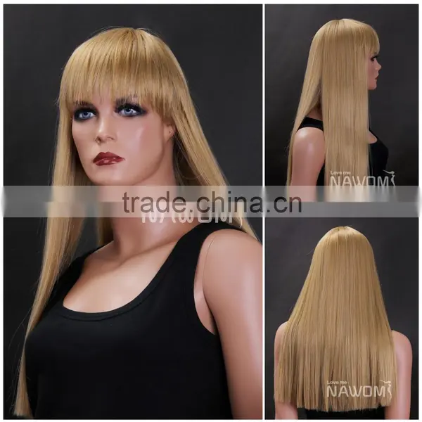 Golden Long Straight Hair Neat Bang Wigs
