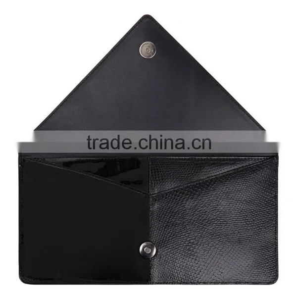 Black Patchwork Lizard Skin and Suede Leather Flat Envelope Hand Bag Clutch Bag Handbag for Women photo-4