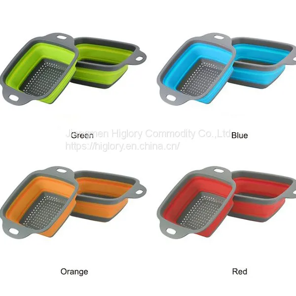 Square  Space Save Silicone Collapsible Colander Basket and Foldable Drain Strainer for Kitchen photo-3