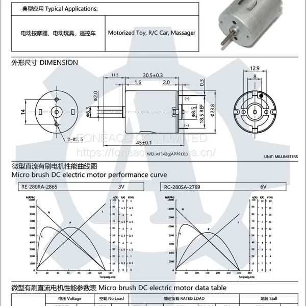 RC-280 24 mm Diameter Micro Brush dc Electric Motor photo-2