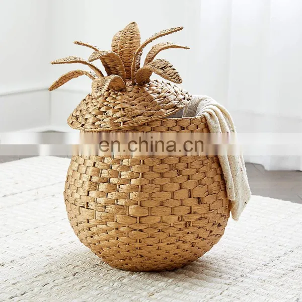 Hot Water Hyacinth Pineapple Floor Storage Basket Home Decoration Toy Wicker Basket Frame In Bulk Wholesale Vietnam Supplier