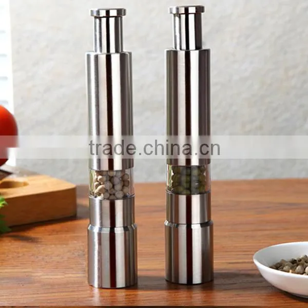 Set of 2 Stainless Steel Spring Action Press Type Salt and Pepper Mills Grinders